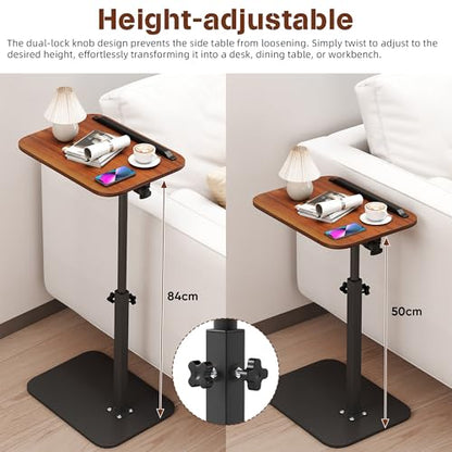FuturelOT Sofa Couch Arm Table Tv Tray Small Bedside Table C Shaped Adjustable Height Side End Tables for Living Room, Bedroom, Pure Black - color: Pure Black