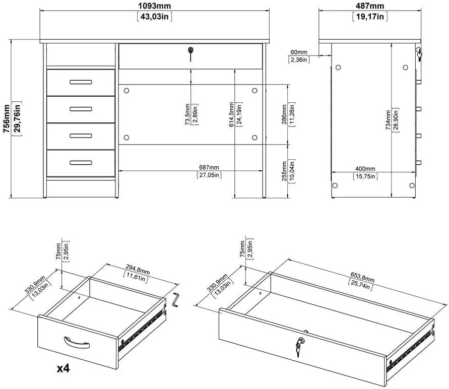 Furnifact Black Home Office Desk with 5 Drawers and Open Shelf, Lockable Storage Computer Desk and Study Table Ideal for Work from Home Setup