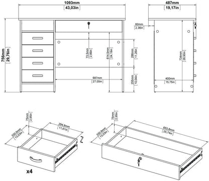Furnifact Black Home Office Desk with 5 Drawers and Open Shelf, Lockable Storage Computer Desk and Study Table Ideal for Work from Home Setup