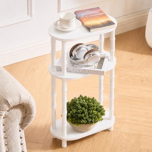 Narrow Side Table with Storage, 3-Tier End Table Skinny Nightstand for Bedroom, Living Room Small Space, White - color: White, size: 15.7" x 7.7" x 24.4"