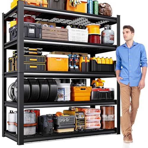 45.6" W Garage Shelving Heavy Duty Storage Shelves, 5-Tier Adjustable Metal Shelving Unit, Utility Garage Organizer Shelf for Basement, Pantry, Kitchen, Warehouse,17.7" D x 45.6" W x 71.2" H - size: 5-Wire-17.7"Dx45.6"Wx71.2"H