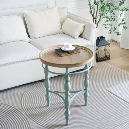Rustic Farmhouse Round End Table, French Country Vintage Side Table,φ20.1'' x 23.6''H Rustic Solid Wood with Vintage Iron Legs, for Living Room, Bedroom, Small Spaces,Nature White - size: Small