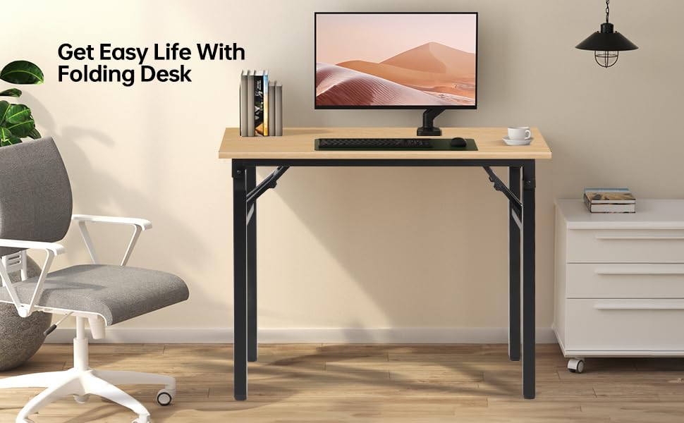 Panana Small Foldable Computer Desk, 31.5 inch Folding Home Office Desk for Small Spaces, Modern Simple Style for Home, Office, Study, Writing, No Assembly Required (Natural Wood, 31.5" x 15.7") - color: Natural Wood