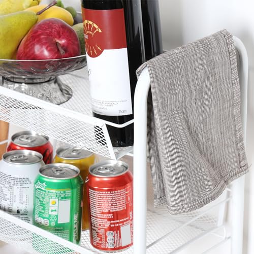 Fruit Vegetable Basket Storage Cart 5 Tier Stackable Metal Mesh Storage Basket with 360 Degree Wheels 41 Inch High Kitchen Storage Cart Snack Cart Kitchen Pantry Bathroom Cart (White) - color: White
