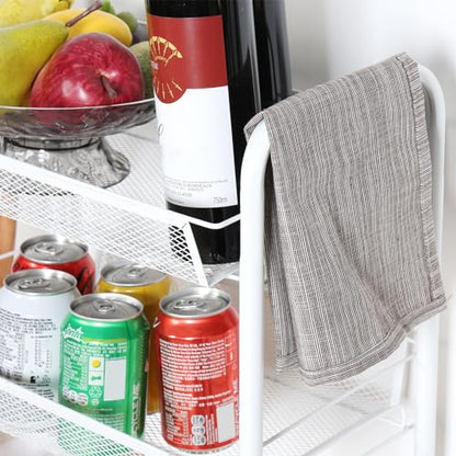 Fruit Vegetable Basket Storage Cart 5 Tier Stackable Metal Mesh Storage Basket with 360 Degree Wheels 41 Inch High Kitchen Storage Cart Snack Cart Kitchen Pantry Bathroom Cart (White) - color: White