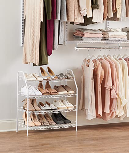 Rubbermaid 4-Tier Wire Shoe Rack, White, Simple Assemble, Storage Shelf for Organization in Bedroom/Closet - style: Shoe Shelf