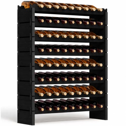 NutriChef 72 Bottle Wine Rack Stackable Bamboo Freestanding, 8-Tier Modular Shelf, Sturdy Wobble Free, Upgraded 2026 Design, Easy No-Tool Assembly for Kitchen, Cellar or Bar 33.5" x 10" x 41" (Black) - size: 72 Bottle - Black