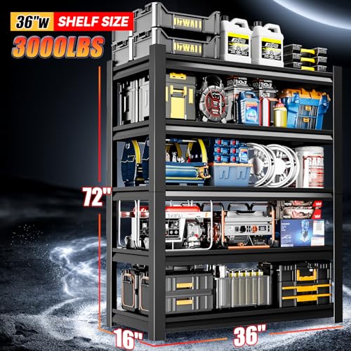 36" W Garage Shelving,5-Tier Heavy Duty Shelving Unit,3000LBS Adjustable Metal Storage Shelves,Storage Rack Units for Industrie,Shed,Warehouse,Basement,Black,35.4" W x 15.7" D x 72" H - size: 15.7"Dx35.4"Wx72"H
