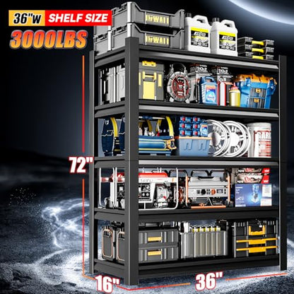 36" W Garage Shelving,5-Tier Heavy Duty Shelving Unit,3000LBS Adjustable Metal Storage Shelves,Storage Rack Units for Industrie,Shed,Warehouse,Basement,Black,35.4" W x 15.7" D x 72" H - size: 15.7"Dx35.4"Wx72"H