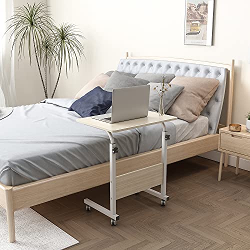 Side Table, 23.6in Adjustable Laptop Stand Portable Cart Tray Bedside Computer Table, Sofa Side Bed Table with Wheels(White) - color: Maple, size: 23.6 inches