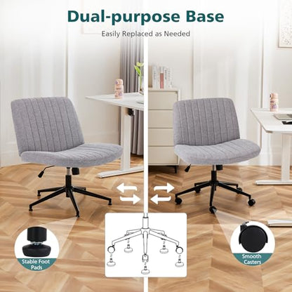 OLIXIS Criss Cross Chair with Wheels, Vanity Chair, Home Office Desk | Wide Seat Armless, Comfy Fabric, Height Adjustable Swivel Rolling, Home Computer Task Seating for Bedroom Study, Grey Fabric - color: Grey Fabric
