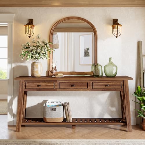 Tribesigns Console Table with 3 Storage Drawers, 70.87 Inches Extra Long Sofa Table Behind Couch with Bottom Shelf, Farmhouse Wooden Entryway Hallway Foyer Table for Living Room, Entrance (Walnut) - color: Walnut