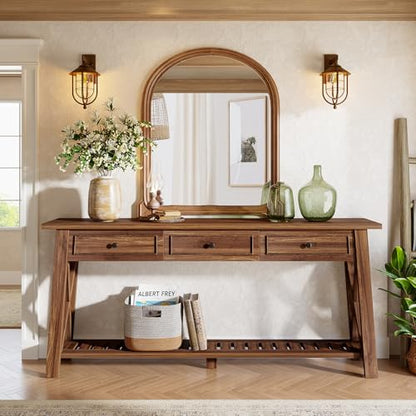 Tribesigns Console Table with 3 Storage Drawers, 70.87 Inches Extra Long Sofa Table Behind Couch with Bottom Shelf, Farmhouse Wooden Entryway Hallway Foyer Table for Living Room, Entrance (Walnut) - color: Walnut