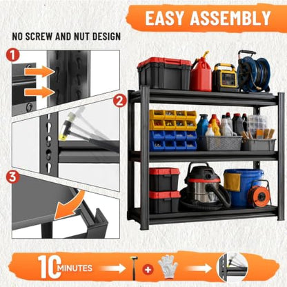 Garage Shelving, Heavy Duty Storage Shelves, Adjustable Boltless Units | Metal Shelving with Double Layer Posts, Industrial Steel Shelving for Garage Basement Warehouse Kitchen, Black, 31H*31W*14D - size: 31W*31H*14D-3T