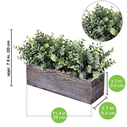 Winlyn Faux Eucalyptus Plants in Rustic Rectangular Wood Planter Box Artificial Eucalyptus Greenery Arrangement Potted Plant in Dusty Green for Wedding Centerpiece Office Room Table Windowsill Décor