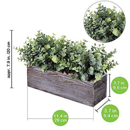 Winlyn Faux Eucalyptus Plants in Rustic Rectangular Wood Planter Box Artificial Eucalyptus Greenery Arrangement Potted Plant in Dusty Green for Wedding Centerpiece Office Room Table Windowsill Décor