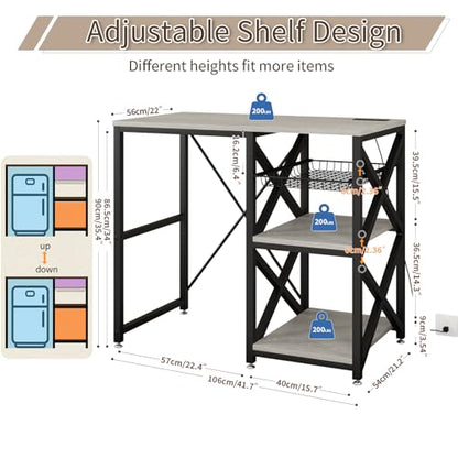 METYERRY Kitchen Bakers Rack with Power Outlet,Mini Fridge Cabinet with Mesh Basket, Mini Fridge and Microwave Table with Storage for Office,Kitchen,Living Room,Coffee Bar,Patio,Greige - color: Greige