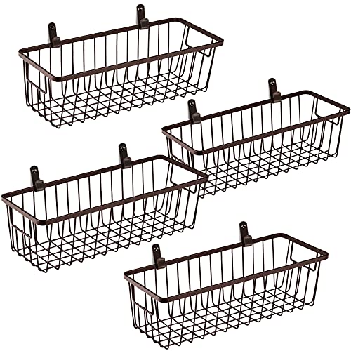 SheeChung Metal Wire Basket with Handle, Wall Hanging Basket, Small 4 Pack | Bronze, Farmhouse Rustic Home Storage Organizer for Bathroom Kitchen Bedroom, Cabinets, Pantry, Closets, Shelves, Countertop - color: Bronze, size: Small, 4 Pack