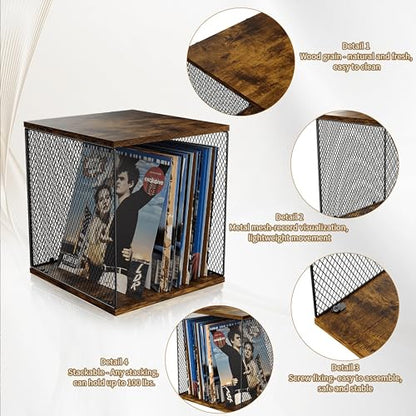 Honkazita 1 Cube Vinyl Record Storage Furniture - DIY Stackable 40-55 Vinyl Album Visualize Storage - Natural Wooden Organizer Crate Cabinet