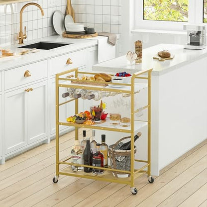 3 Tier Bar Cart, Small Beverage Cart, Mini Bar Cart with Wine Rack, Compact Mini Bar Cart - Please Refer to the Exact Dimensions for Usage Matching Dimensions: 22" W × 13" D × 35.8" H GBC507G - color: Gold, size: General