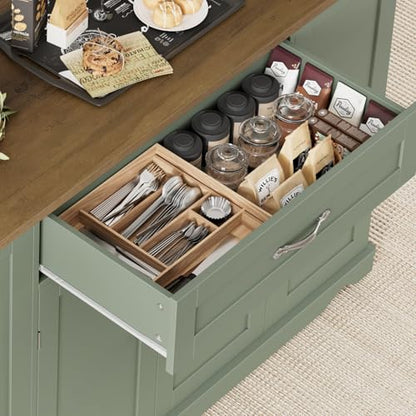 HOSTACK Kitchen Island Cart with Storage, 47'' Kitchen Storage Island on Wheels with 2 Drawers, Rolling Island Table with Adjustable Shelves, Mobile Buffet Sideboard Cabinet for Dining Room, Green - style: Green + Rustic Brown