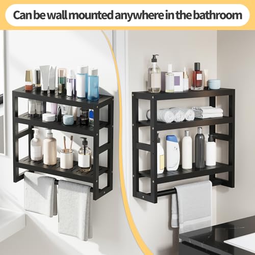 Bathroom Shelves with Hanging Bar Over Toilet Storage - Adjustable Wall Organizer (Black) - color: Black