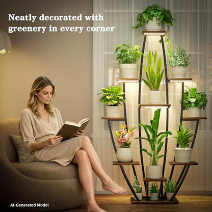 Plant Stand Indoor with Grow Lights - 10 Tiered Tall Plant Shelf Indoor | 59" Large Flower Holder, Corner Plant Rack, Metal Flower Stand with Lights, for Living Room Patio Garden Balcony Home