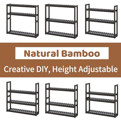 Bathroom Shelf Bamboo Organizer Rack Adjustable 3-Tier Storage Shelf Wall Mounted Storage Rack Over The Toilet Utility Shelves Living Room Kitchen Shelf(Black) - color: Black