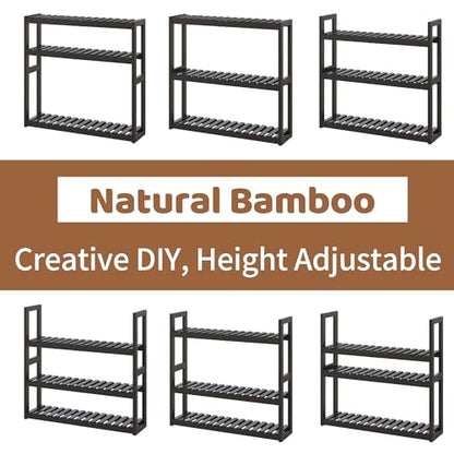 Bathroom Shelf Bamboo Organizer Rack Adjustable 3-Tier Storage Shelf Wall Mounted Storage Rack Over The Toilet Utility Shelves Living Room Kitchen Shelf(Black) - color: Black