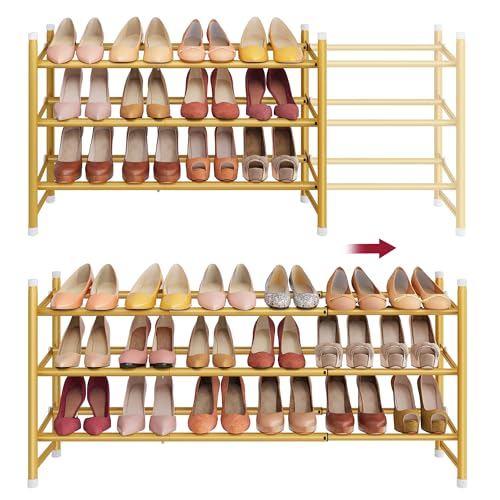 Tajsoon Expandable Shoe Rack for Closet 3 Tier, 28“-41“Adjustable & Stackable Shoe Shelf Storage, Metal Shoe Rack Organizer for Front Door Entrance, Closet, Garage, Entryway, Gold - color: Gold, size: 3 Tier