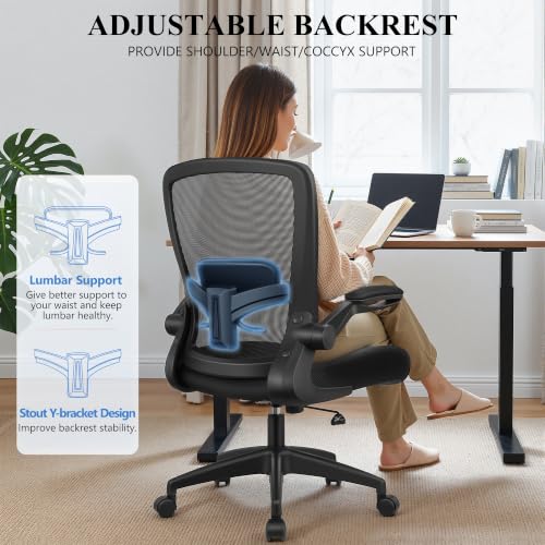 FelixKing Office Chair, Ergonomic Desk Chair Breathable Mesh Chairs Adjustable High Back Lumbar Support Flip-up Armrests, Executive Rolling Swivel Comfy Computer Chairs Home Office Black - color: Black