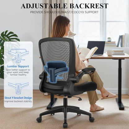 FelixKing Office Chair, Ergonomic Desk Chair Breathable Mesh Chairs Adjustable High Back Lumbar Support Flip-up Armrests, Executive Rolling Swivel Comfy Computer Chairs Home Office Black - color: Black