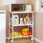 SWTYMIKI Rolling Kitchen Microwave Cart - 3 Tier Microwave Table Stand with Storage Basket and Hooks, Kitchen Utility Cart on Wheels, Coffee Cart Shelf Rack Organizer for Living Room Office, Balcony - color: White