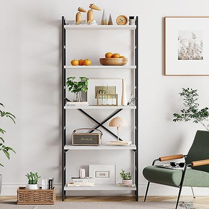 Vongrasig 5 Tier Bookshelf, Modern Tall Bookcase, Industrial Book Shelves Display Standing Shelf, Free Standing Storage Organizer for Bedroom, Living Room, White - color: White