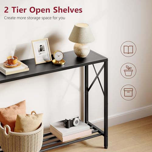 Console Table 41.8", 2 Tier Narrow Entryway Table with Shelves | Black Sofa Table with Stable X-Frame, Behind The Couch, for Entryway, Hallway, Entrance, Living Room, Foyer, Office, Black - color: Black