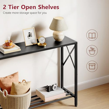 Console Table 41.8", 2 Tier Narrow Entryway Table with Shelves | Black Sofa Table with Stable X-Frame, Behind The Couch, for Entryway, Hallway, Entrance, Living Room, Foyer, Office, Black - color: Black