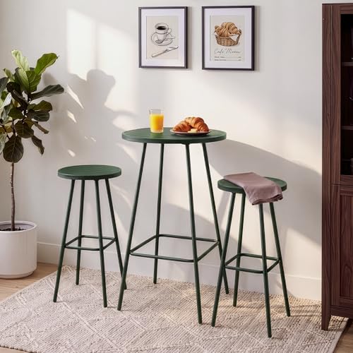 Best Choice Products 3-Piece Patio Dining Set, Bar Height, Outdoor Bistro Set, Outdoor Round Bar Table w/ 2 Bar Stools, Steel - Dark Green - color: Dark Green