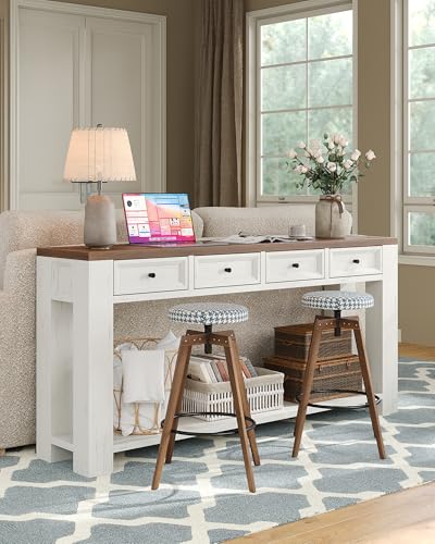 FUSOU 63 Inch Console Table, Sofa Table Behind Couch, Entryway Table with 4 Drawers & Open Shelf, Farmhouse Sofa Table for Living Room (White) - color: White