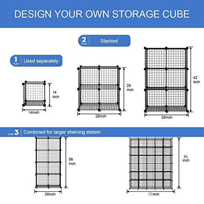 KOUSI 14"x14" Wire Cube Storage, Metal Grid Organizer, 30-Cube Modular Shelving Unit, Stackable Bookcase, Ideal for Living Room, Bedroom, Office, Garage
