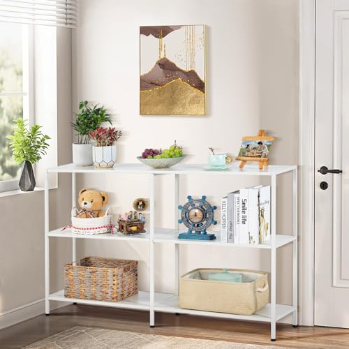 HDANI 47.2 Inch Metal Console Table with 3 Tier Strage Shelves,Narrow Entryway Table,Modern Sofa Tables for Entryway, Living Room,Bedroom,White - color: White, size: 47.24×11.81×31.5in
