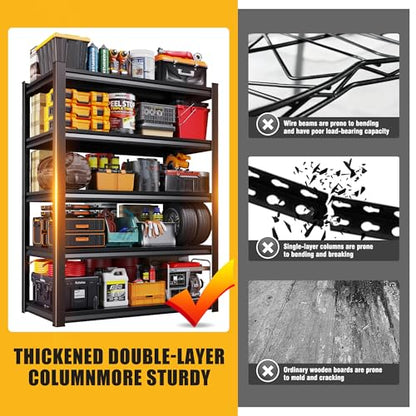 71" H Garage Shelving 5-Tier Heavy Duty Storage Shelves, Adjustable Metal Shelf Unit, Utility Organizer Rack for Basement, Pantry, Kitchen, Warehouse,15.7" Dx35.4 Wx71.2 H, Black - size: 5-Tier-15.7"Dx35.4"Wx71.2"H