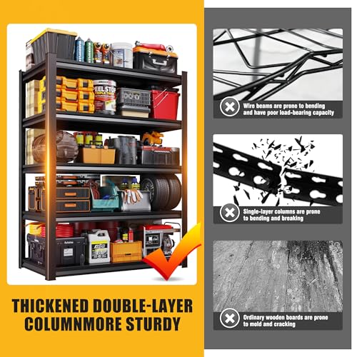 71.2"H-45.7"W Garage Shelving 5T Heavy Duty Storage Shelves, Adjustable Metal Shelving Unit, Utility Garage Organizer Shelf for Basement, Pantry, Warehouse, Supermarket, 45.7"Wx19.7"Dx71.2"H - size: 5-Tier-19.7"Dx45.7"Wx71.2"H