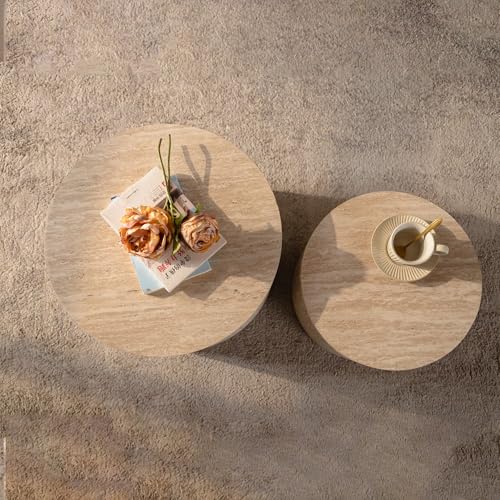Nesting Coffee Table Set of 2, Modern Round Wooden Coffee Tables, Accent End Side Table for Small Space Living Room,Amber - color: Amber