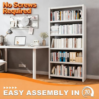 VASAAOSD 5 Tier Book Shelf, 69.3" Tall White Bookshelves, Open Metal Bookshelf, Toolless Assembly White Shelves for Home Office, Living Room, Study - color: White, size: 3 Tier