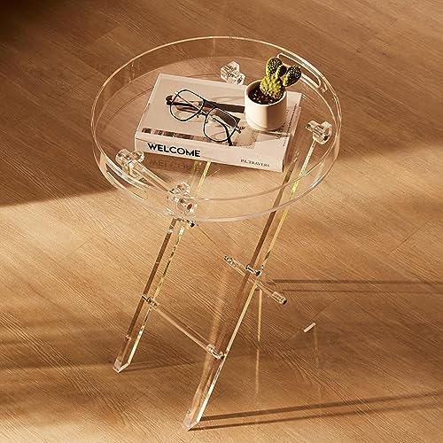 VEVOR Acrylic Folding Tray Table, Acrylic End Table with Folding X Leg, Clear Acrylic Side Table for Coffee, Drink, Food, Snack for Living Room & Bedroom - style: Folding X Leg