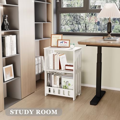HAYOFAMY 3 Tier Side Table Night Stand White | Narrow End Table, Small Bookcase Bookshelf, Simple Bedside Table Storage Rack for Bedroom, Living Room, Office, Bathroom