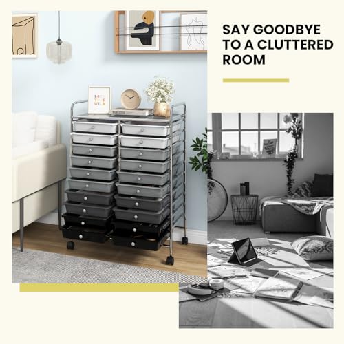 DREAMADE Rolling Cart with Storage Drawers, Utility Cart with Removable Plastic Drawers, Lockable Wheels, Art Cart for Classroom Organization Art Supplies Office Scrapbook (20 Drawers, Mixed-black) - color: Mixed-black, style: 20 Drawers