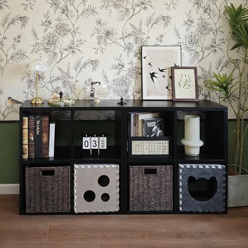 IRONMIX Metal 4 Cube Storage Organizer, Short Black Bookshelf with Storage, Small Horizontal Bookshelf, 2 Tier Open Bookcase Cube Shelf, Small TV Stand for Home Office Library (Black, 700) - color: Black, size: 700-4 Cube
