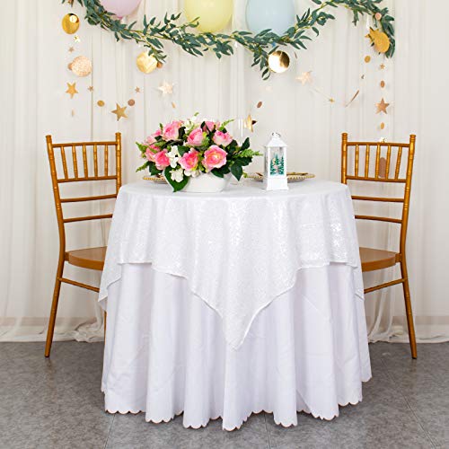 ShiDianYi 50''x50'' Square White Sequin Tablecloth - Sequins/Polyester - Hand Wash Only - Wedding, Baby Shower, Valentine's Day - All-Season - 1 Count - color: White, size: 50" x 50" (Square)