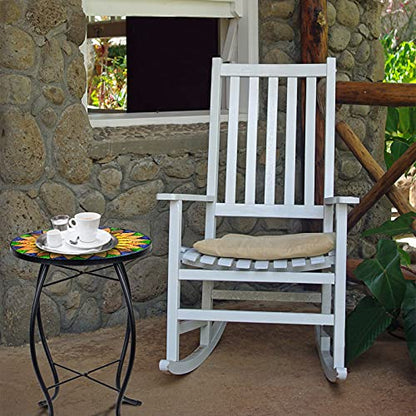 VCUTEKA Sunflower Outdoor Side Table, Mosaic Design, Small Glass Top, Round, Patio Side Table, Balcony Coffee Table, Indoor, 14 inches, Yellow - color: Yellow